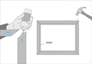 Pegamentos y clavos para fijar los bordes del marco