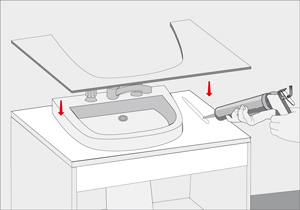 Silicona en toda la superficie del mueble para pegar la cubierta superior